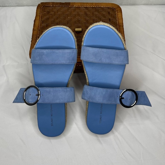 STUART WEITZMAN BLUE STRAPPY SLIP ON SANDALS - Picture 4 of 5